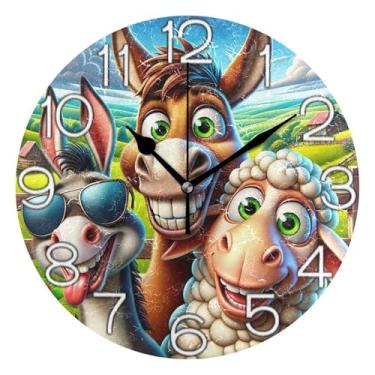 Imagem de GAIGEO Relógio de parede analógico decorativo operado por bateria silencioso relógio de cozinha de escritório, decoração de parede de casa de fazenda moderna, desenho animado burro de fazenda bonito