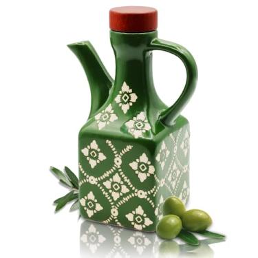Imagem de WBXZIXN Dispensador de azeite de oliva de cerâmica, dispensador de óleo decorativo de 250 ml para cozinha, recipiente de óleo e vinagre à prova de vazamento com alça, galheteiro de óleo de cozinha