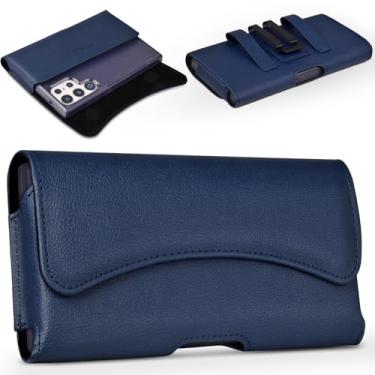 Imagem de ACCKUO Coldre de couro para celular compatível com iPhone 16 Pro Max/Plus Samsung Galaxy Ultra modelos S25 S24 S23 S22 S21 S20 capa com clipe de suporte de cinto para celular, azul -GG