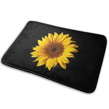 Imagem de Tapete de banheiro HUNANING (76,2 x 45,72 cm) amarelo girassol em flores pretas de sol, tapetes extra macios e absorventes, lavagem/secagem na máquina, tapetes de chão para banheira, chuveiro e banheiro