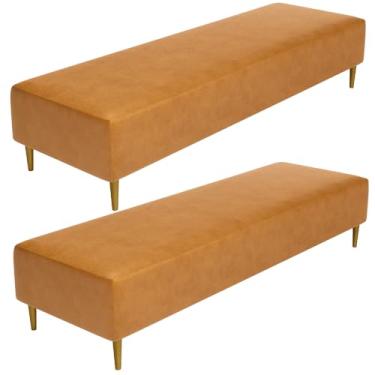 Imagem de Kit 02 Puffs Decorativo Sala de Estar Bali W01 Pés Palito 210x60cm Couríssimo Whisky - Lyam Decor