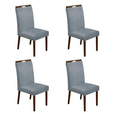 Imagem de Kit 4 Cadeiras De Jantar Madeira Maciça Em Linho Heloísa Mel;Cinza Linho