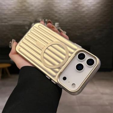 Imagem de SFDSUH Capa de luxo com padrão ondulado, carregamento magnético sem fio e acabamento fosco na parte traseira para iPhone 16 (para iPhone 16/Dourada)