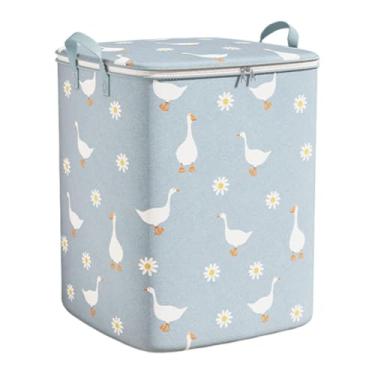 Imagem de WeiLaiKeQi Saco para guardar edredom, cesto para roupas, com zíper, tecido não tecido e alças de transporte. Organizador ideal para guardar cobertores, roupas e, Blue 180 L
