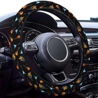 Imagem de GENANY Capa de volante de guitarristas, aderência de roda de neoprene antiderrapante, protetor de roda de motorista respirável, acessórios de carro que absorvem o suor, presentes, decoração