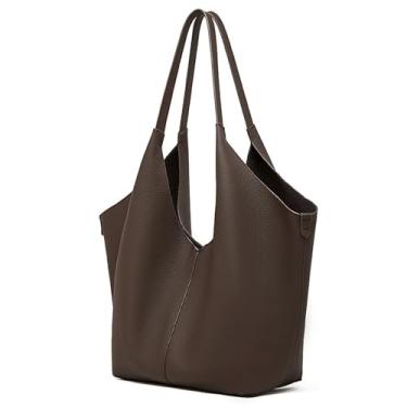 Imagem de Bolsa grande de couro genuíno premium para mulheres – Bolsa de ombro e axilas estilo coreano ajustável com bolsa interna, bolsa de mão relaxada, bolsa versátil para o dia a dia