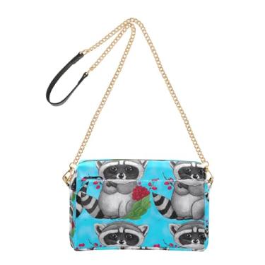 Imagem de Joitme Bolsas femininas bolsa transversal para celular fofo guaxinim azul desenho animal PU bolsa de ombro alça de corrente