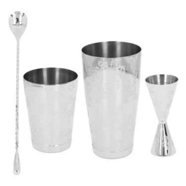 Imagem de GLOGLOW Conjunto de Ferramentas de Bar Conjunto de Coqueteleira Boston, Aço Inoxidável 304, Design de Impressão Vintage, de Ferramentas de Bar de 4 Peças para Casa e Bares, Bares e Restaurantes (A)