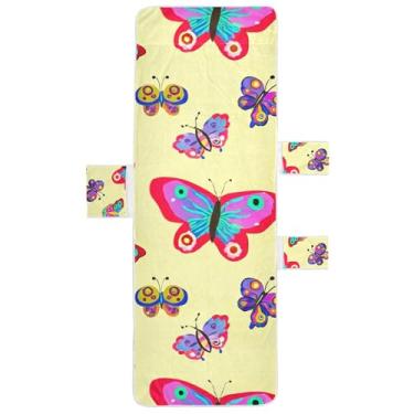 Imagem de Linda capa de cadeira de praia de borboletas amarelas com bolso superior ajustado floral espreguiçadeira 85 x 76 cm