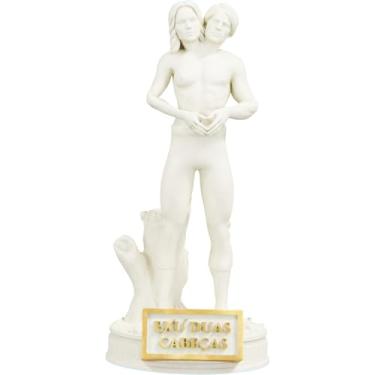 Imagem de Estátua Exu Duas Cabeças Umbanda Candomblé (Cor Mármore Dourado)
