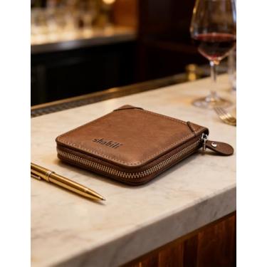 Imagem de Carteira masculina casual dobrável de couro com vários compartimentos para cartões (marrom claro)