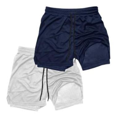 Imagem de Kit 2 Shorts Treino Dry Térmico 2 em 1 com Bolso para Cel. e Porta-Toalha Calção Fitness Academia-Masculino