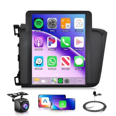 Imagem de Rádio estéreo para carro de 10,4 polegadas 4G + 64G para Honda Civic 2012-2015 com tela sensível ao toque estilo Tesla Android 15 sem fio CarPlay/Android Auto DSP GPS WiFi 5.0 Bluetooth FM/RDS SWC AHD