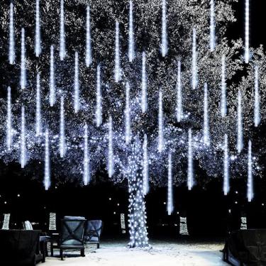Imagem de Dazzle Bright Christmas Lights Outdoor, 288LED Meteor Shower Rain Lights 12 Inch 8 Tubes, Waterproof Plug in Falling Icicle Lights Christmas Decorations for Xmas Tree Yard House Decor (White)
