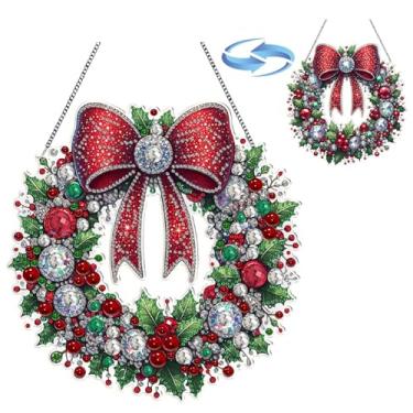 Imagem de BAYUNOE DIY Pingente de diamante pendurado design de Natal pintura de diamante ornamento de pintura dupla face padrão de um lado para decoração de porta de parede de janela casa jardim - guirlanda de