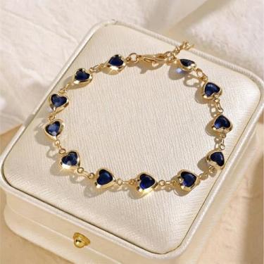 Imagem de 1 pulseira em forma de coração com contas de strass coloridas, estilo pequeno e fresco (sem caixa), dia dos namorados, dia das mães, presente, One Size, Liga de aço, Vidro