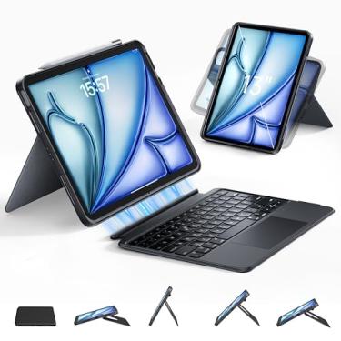 Imagem de HOU Capa Com Teclado Para Ipad Air 13" (M3/M2 2025), Pro 13 M4/12,9" Destacável 6/5/4/3Rd (2024-2018), Suporte Magnético Giratório, Trackpad Multitoque, Retroiluminação De 7 Cores
