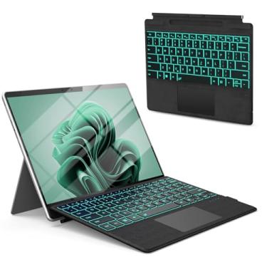 Imagem de Teclado Surface Pro para Microsoft Surface Pro 11/10/9/8/X 33.0 cm, 7 cores backlits portátil, teclado ultrafino ergonômico sem fio Bluetooth, trackpad, recarga USB-C, suporte para caneta