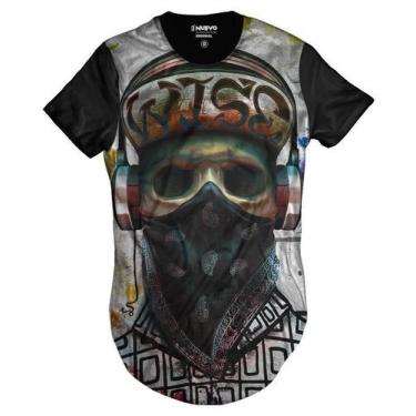 Imagem de Camiseta Longline Skull Rapper Caveira Monster HipHop - Di Nuevo, Pret