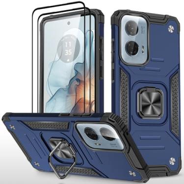 Imagem de HONG-AMY Capa para Moto G Stylus 5G 2024 com 2 peças de protetor de tela de vidro temperado, grau militar duplo à prova de choque com suporte - azul