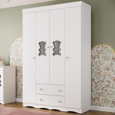 Imagem de Guarda-roupa Infantil 122cm Com Vidro 4 Portas E 2 Gavetas Doçura Multimóveis Mp4493 Branco Branco