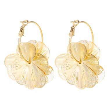 Imagem de Brincos de flor dourada para mulheres, brincos pendentes de argola floral dourada anti-sensível, brinco de declaração de ouro versátil elegante para bailes de festa de casamento e uso diário