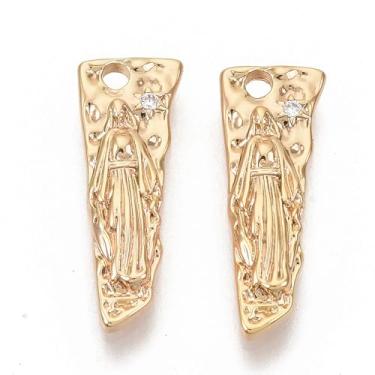 Imagem de Pingentes religiosos de zircônia cúbica de latão virgem maria 2 peças, transparente, banhado a ouro 18 K, pequenos pingentes de joias para brincos faça-você-mesmo, colares e pulseiras, joias