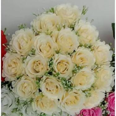 Imagem de Buquê de Rosas Artificiais com Folhagem, 24 Galhos, 36cm, Flores Artificiais Decorativas para Arranjos, Mesa e Casamento(Champanhe 4581/3916,2 Unidades)