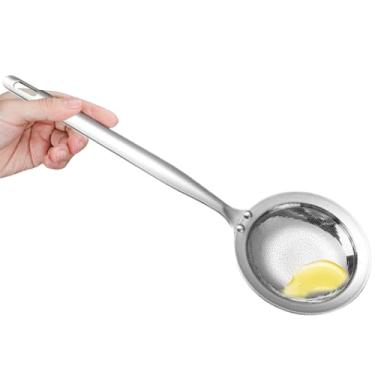 Imagem de Colher de escumadeira, escumadeira profissional de aço inoxidável com longo | Coador de malha fina, para caldo de cozinha, molho de fritura, tigela de comida, tigela de espuma, para sopa de