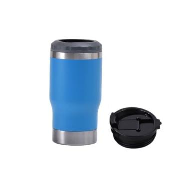 Imagem de Copo Térmico 4 em 1 Aço Inoxidável Isolado a Vácuo Caneca Porta Latas Fina Padrão 355ml Long Neck Termocooler com Tampa e Abridor de Garrafas (Azul)