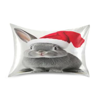 Imagem de Blueangle Fronha de cetim de coelho de Natal para cabelo e pele, fronha de seda, tamanho Queen (51 x 76 cm) - Capas de almofada de cetim com fecho de envelope (115)