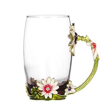 Imagem de Copo de Porcelana Esmalte Crisântemo Verde com Design Alça Conjunto para Chá Café Colher e Toalha Limpeza