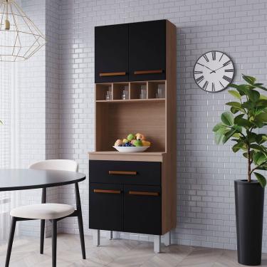 Imagem de Paneleiro Zínia 4 Portas 1 Gaveta Cozinha Mb1 200cm Cor Savana Preto