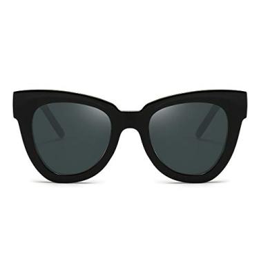 Imagem de Dollger Óculos de sol retrô olho de gato feminino masculino vintage quadrado tartaruga concha moderno óculos de sol cateye, Moldura preta, Large