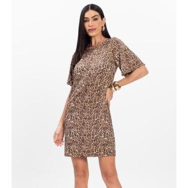 Imagem de Vestido Curto Estampado Feminino Rovitex Marrom, GG, Marrom