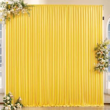 Imagem de Cortinas de fundo de 25 x 3 m com bolsos para varão – cenário de palco para foto sem vincos, 2 painéis, cortinas para fotografia, festa de casamento, decoração de chá de bebê (amarelo)