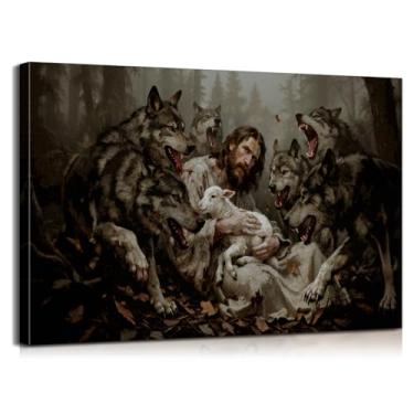 Imagem de Mistyefly Arte de parede de Jesus Cristão - Cartazes com moldura interna de madeira, leve e fácil de pendurar, arte de parede religiosa de ovelha perdida para sala de estar, 30 x 45 cm