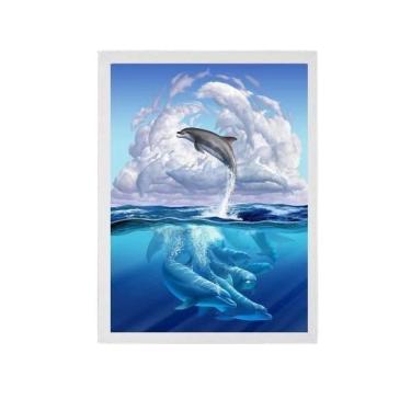 Imagem de Quadro Decorativo Golfinhos No Mar Moldura Branca 24X18Cm
