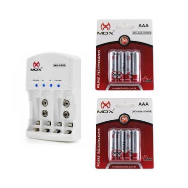Imagem de Kit Carregador De Pilhas E Baterias 9v Bivolt Automatico + 8 Pilhas AA