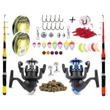 Imagem de Kit P/ Pesca 2 Vara Telescópica 1,70m + 2 Molinete e Acessórios (Ref. 