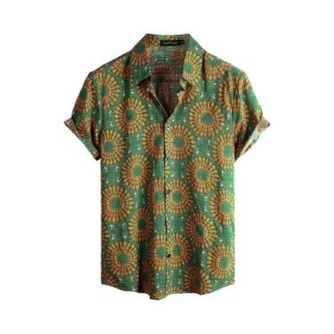 Imagem de Camisas Casuais Masculinas Florais Havaianas Com Estampa 3D, Manga Cur