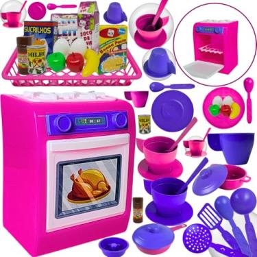 Imagem de Kit Cozinha Brinquedo Infantil 39 pçs Comidinhas Fogão Panelinas Xícaras Acessórios Faz de Conta