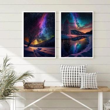 Imagem de Kit 2 Quadros Decorativos Aurora Boreal 33X24Cm - Com Vidro