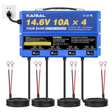 Imagem de Carregador de bateria marítimo de 4 bancos 12 V 40 A (10A/banco) IP67 à prova d'água 14,6 V LiFePO4 e carregador de bateria de lítio NCM 12 volts 0V Wake Up 12 V Carregador de bateria a bordo para