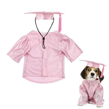 Imagem de GraduatePro Conjunto de fantasia de boné e vestido de formatura para cães – Tecido de malha ajustável com borla dourada, 4 tamanhos (P/M/G/GG) para cães pequenos e gatos a cães médios, roupa de