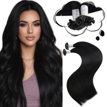 Imagem de Moresoo Extensões de cabelo humano K Tip pontas em U preto jato extensões de cabelo humano longo liso para casamento 50G/50S 61 cm