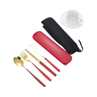 Imagem de Conjunto De Talheres Portátil De 4 Peças: Faca, Garfo, Colher E Hashi 