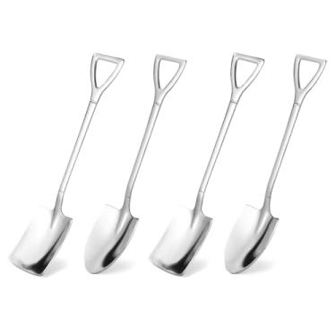 Imagem de Conjunto de 4 colheres de sobremesa de aço inoxidável, colheres em forma de pá para sorvete, café, assar festa, servir, mini utensílios de sobremesa prateados para restaurante doméstico e uso diário
