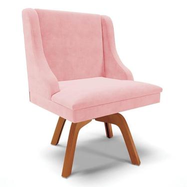 Imagem de Cadeira Estofada Para Sala De Jantar Base Giratória De Madeira Lia Suede Rosa Bebê - Ibiza
