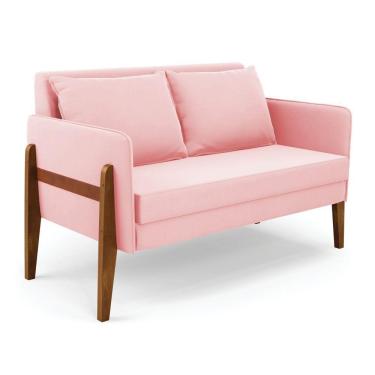 Imagem de Namoradeira 2 Lugares Lana Suede Rosa Bebê Base De Madeira - D'rossi